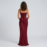 Elegancka Gorsetowa Sukienka Maxi z Drapowaniem