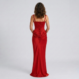 Elegancka Gorsetowa Sukienka Maxi z Drapowaniem