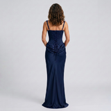 Elegancka Gorsetowa Sukienka Maxi z Drapowaniem