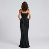 Elegancka Gorsetowa Sukienka Maxi z Drapowaniem