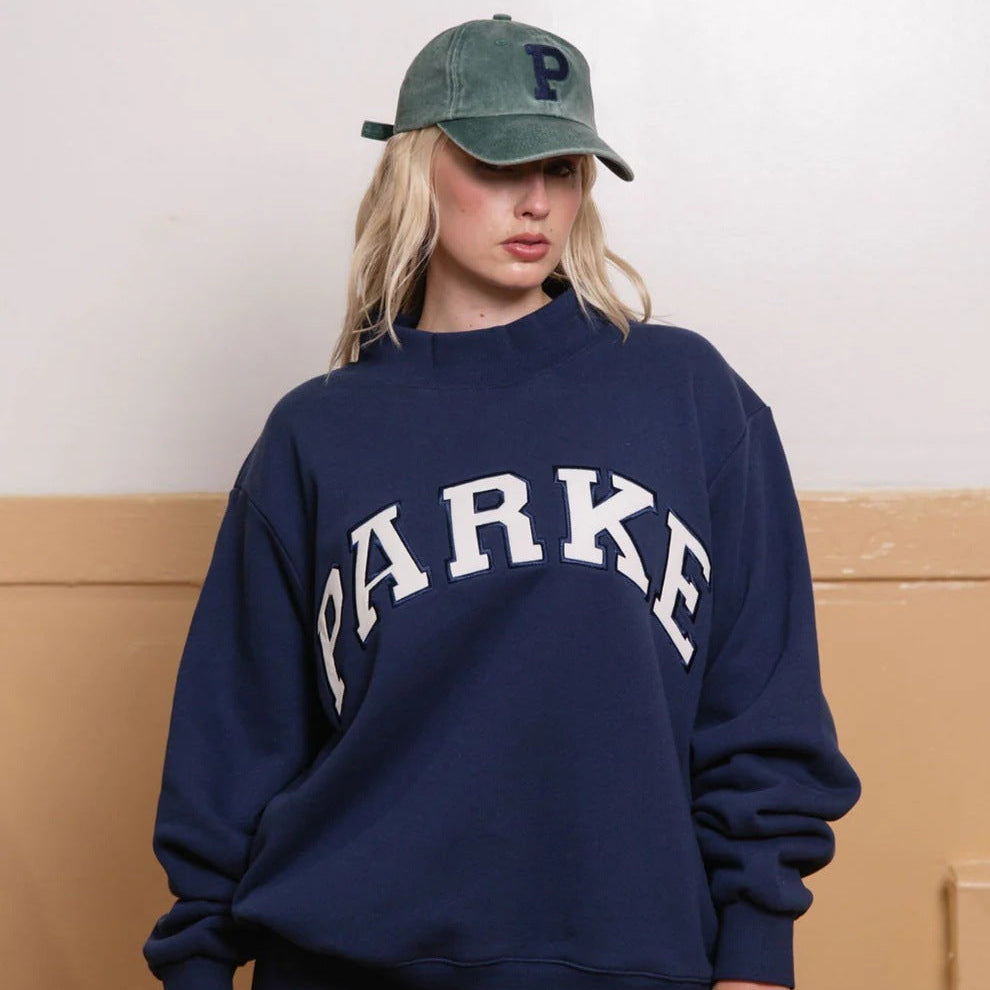Stylowa Bluza Damska Oversize ze Stójką i Wyrazistym Napisem