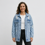 Jeansowa Kurtka Oversize w Stylu Vintage