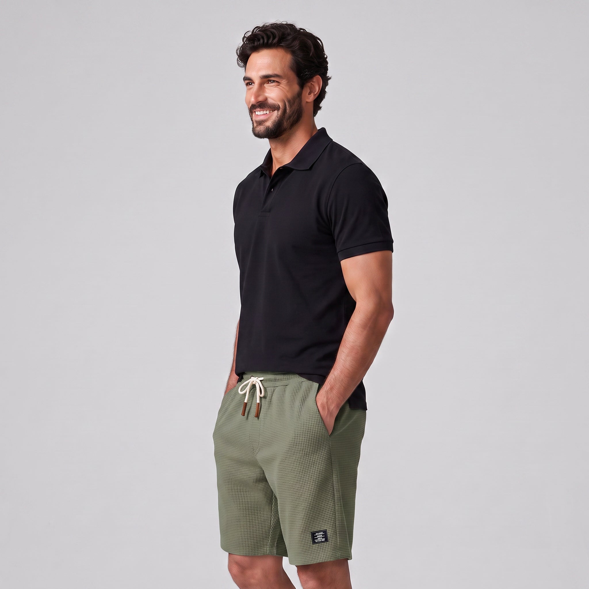 Lekkie szorty męskie slim fit na lato z kontrastowym sznurkiem