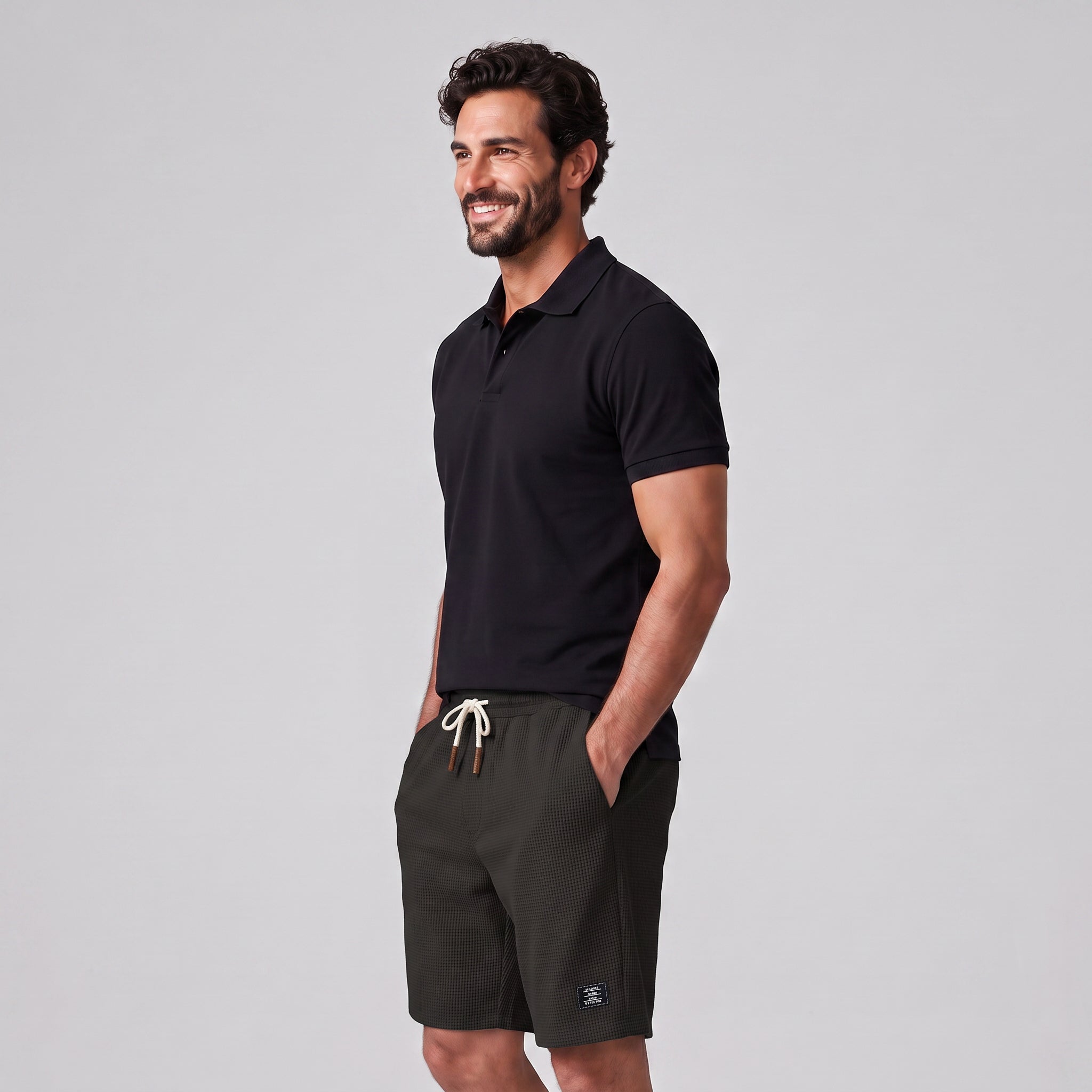 Lekkie szorty męskie slim fit na lato z kontrastowym sznurkiem