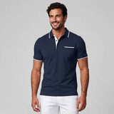Elegancka Męska Koszulka Polo z Kontrastową Lamówką i Kieszonką