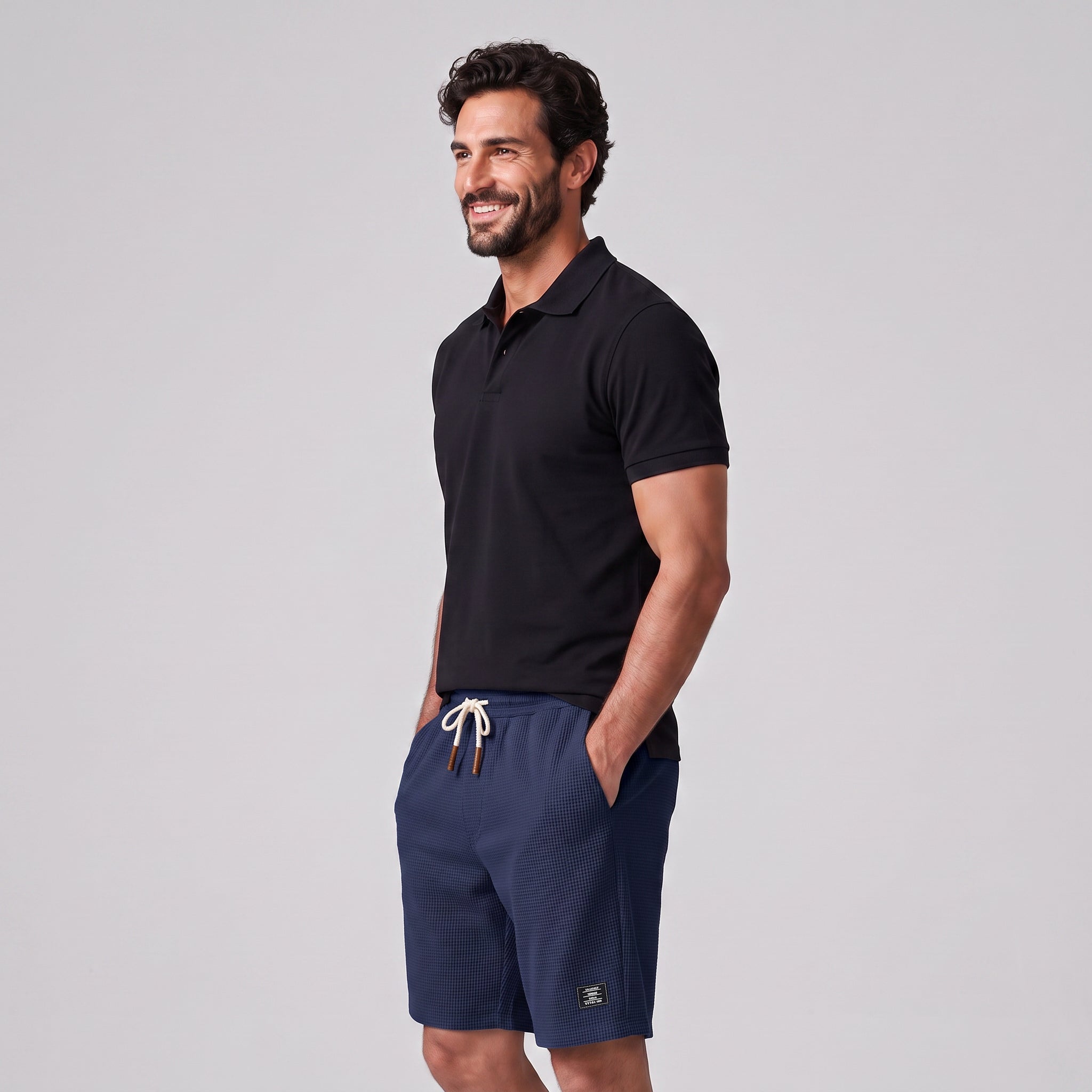 Lekkie szorty męskie slim fit na lato z kontrastowym sznurkiem