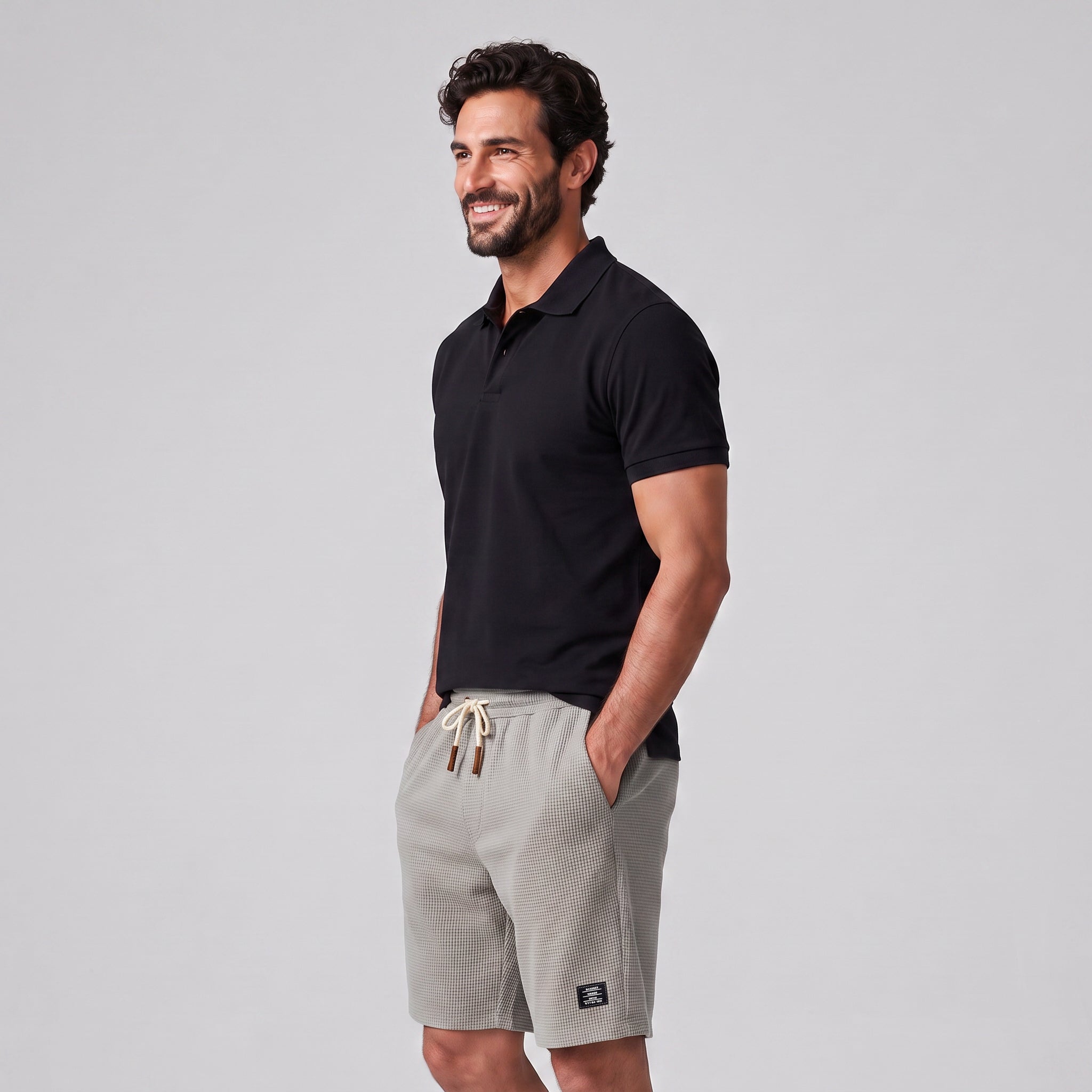Lekkie szorty męskie slim fit na lato z kontrastowym sznurkiem