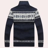 Efektowny sweter męski na zamek ze stójką i wzorzystym akcentem