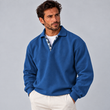 Stylowy sweter męski polo z długim rękawem o prostej swobodnej linii