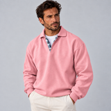 Stylowy sweter męski polo z długim rękawem o prostej swobodnej linii