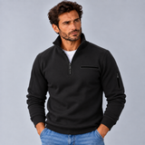 Stylowy sweter męski ze stójką i krótkim zamkiem przy dekolcie