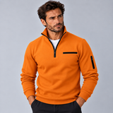 Stylowy sweter męski ze stójką i krótkim zamkiem przy dekolcie