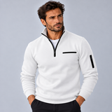 Stylowy sweter męski ze stójką i krótkim zamkiem przy dekolcie