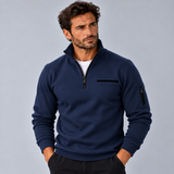 Stylowy sweter męski ze stójką i krótkim zamkiem przy dekolcie