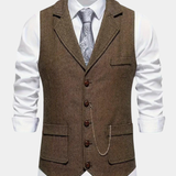 Wyjątkowa Kamizelka Męska w Jodełkę o Eleganckim Kroju Vintage