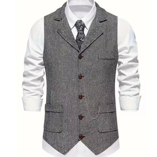 Wyjątkowa Kamizelka Męska w Jodełkę o Eleganckim Kroju Vintage