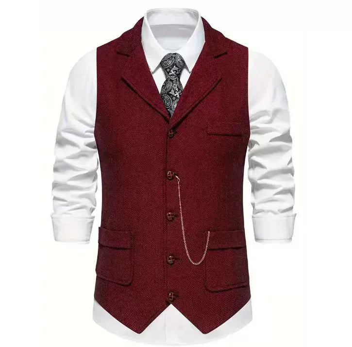 Wyjątkowa Kamizelka Męska w Jodełkę o Eleganckim Kroju Vintage