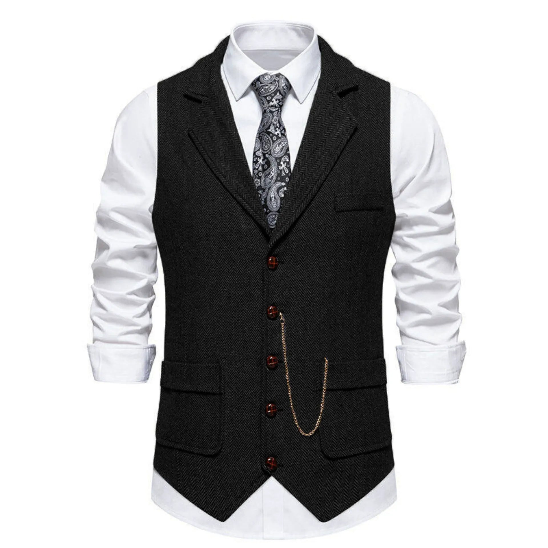 Wyjątkowa Kamizelka Męska w Jodełkę o Eleganckim Kroju Vintage