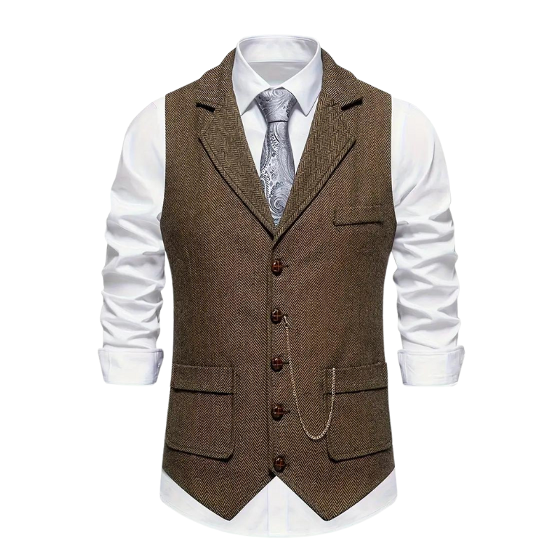 Wyjątkowa Kamizelka Męska w Jodełkę o Eleganckim Kroju Vintage