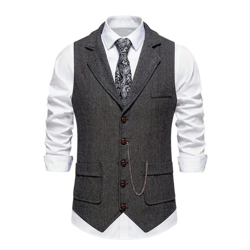 Wyjątkowa Kamizelka Męska w Jodełkę o Eleganckim Kroju Vintage