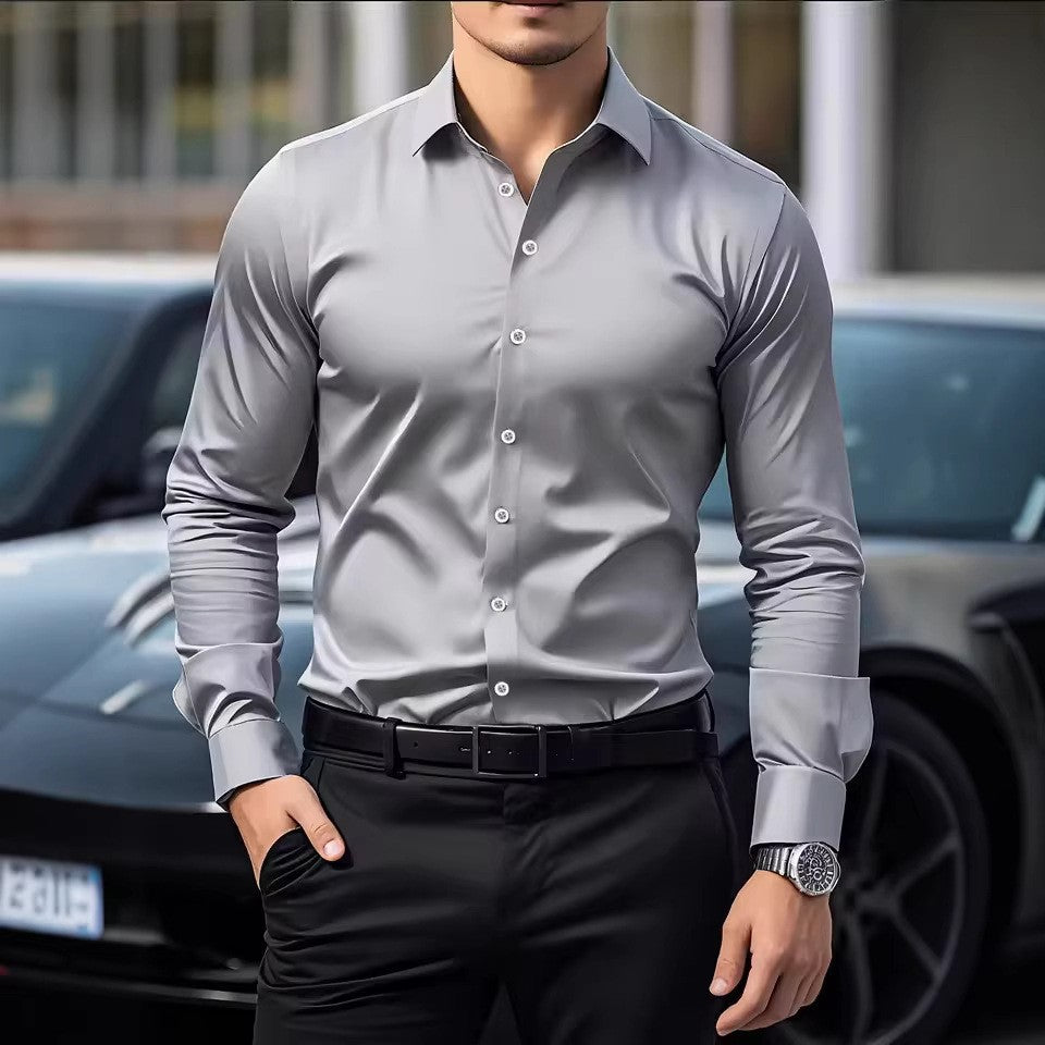 Elegancka Koszula Męska Slim Fit z Długim Rękawem i Kołnierzykiem