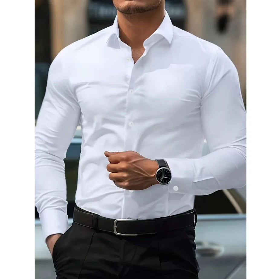 Elegancka Koszula Męska Slim Fit z Długim Rękawem i Kołnierzykiem