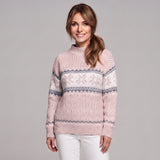 Stylowy sweter świąteczny damski z półgolfem i wzorem śnieżynek