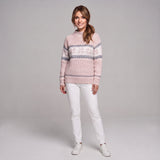 Stylowy sweter świąteczny damski z półgolfem i wzorem śnieżynek