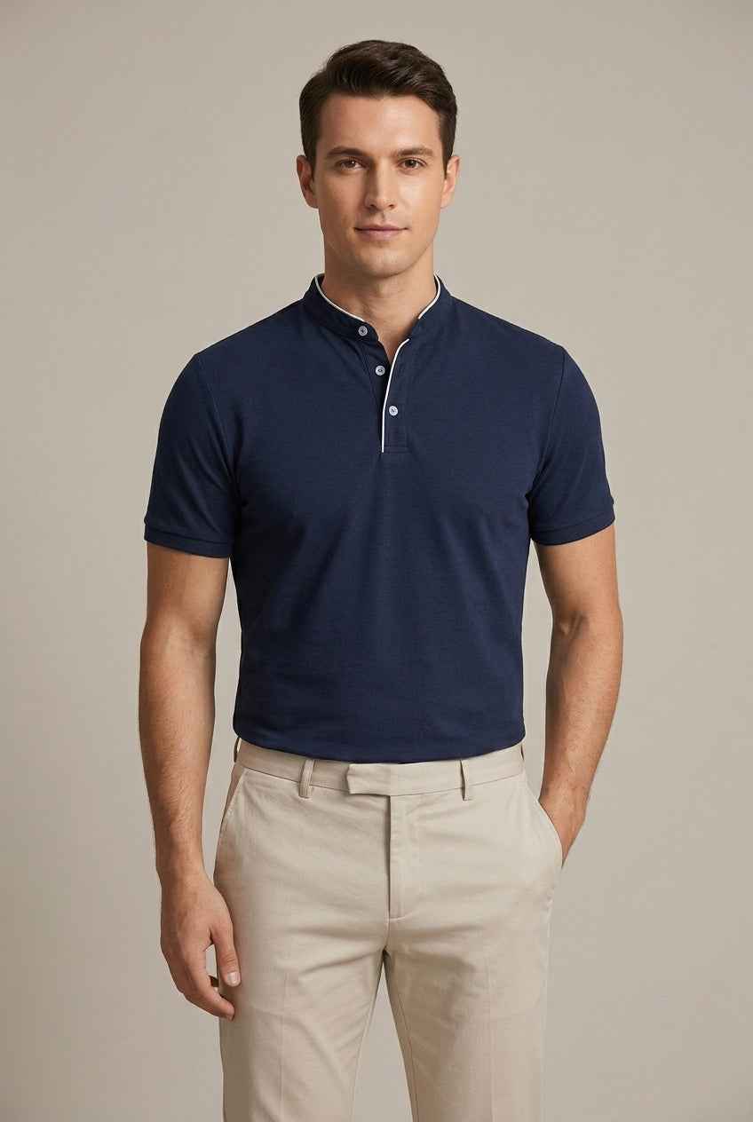 Elegancka koszulka polo męska ze stójką i krótkim rękawem