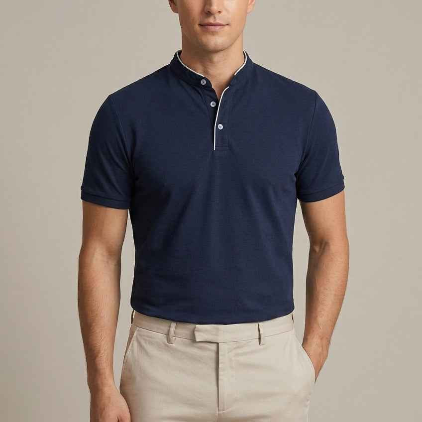Elegancka koszulka polo męska ze stójką i krótkim rękawem