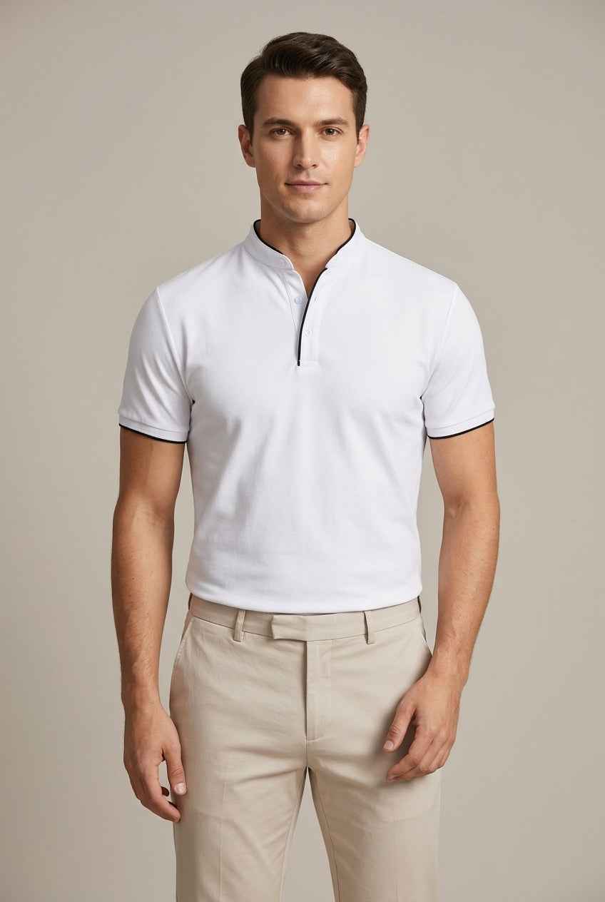 Elegancka koszulka polo męska ze stójką i krótkim rękawem