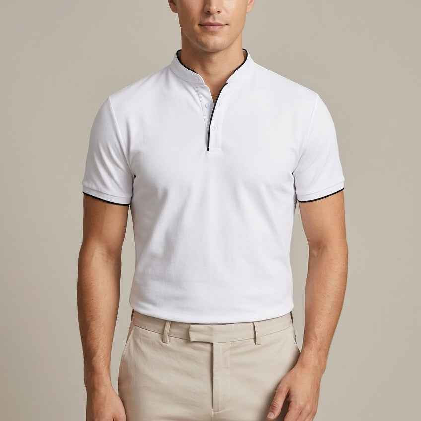 Elegancka koszulka polo męska ze stójką i krótkim rękawem