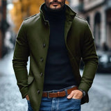 Efektowny Krótki Płaszcz Męski Slim Fit Ze Stójką