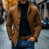 Efektowny Krótki Płaszcz Męski Slim Fit Ze Stójką