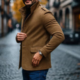 Efektowny Krótki Płaszcz Męski Slim Fit Ze Stójką