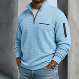 Stylowy sweter męski casual z zamkiem pod szyją i fakturą