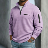 Stylowy sweter męski casual z zamkiem pod szyją i fakturą