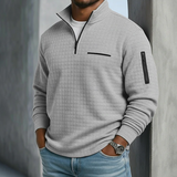 Stylowy sweter męski casual z zamkiem pod szyją i fakturą
