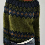 Niebanalny sweter damski we wzory geometryczne w stylu vintage