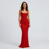 Elegancka Gorsetowa Sukienka Maxi z Drapowaniem