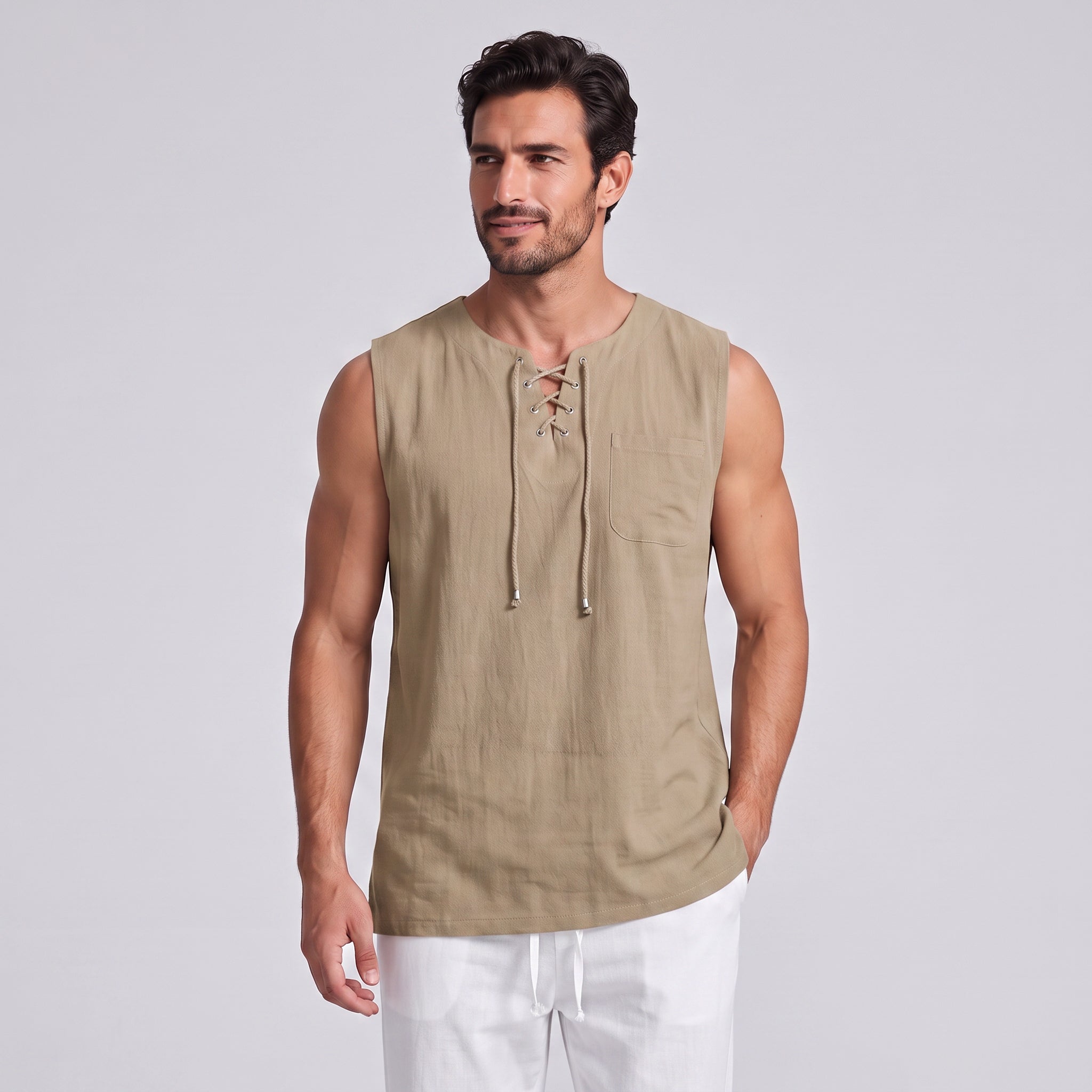 Koszulka męska bez rękawów w kolorze khaki, Sylnia Butik