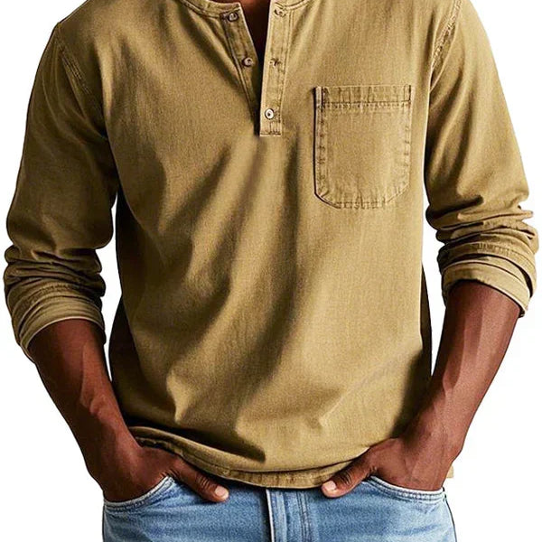 Koszulka męska henley w kolorze khaki, Sylnia Butik