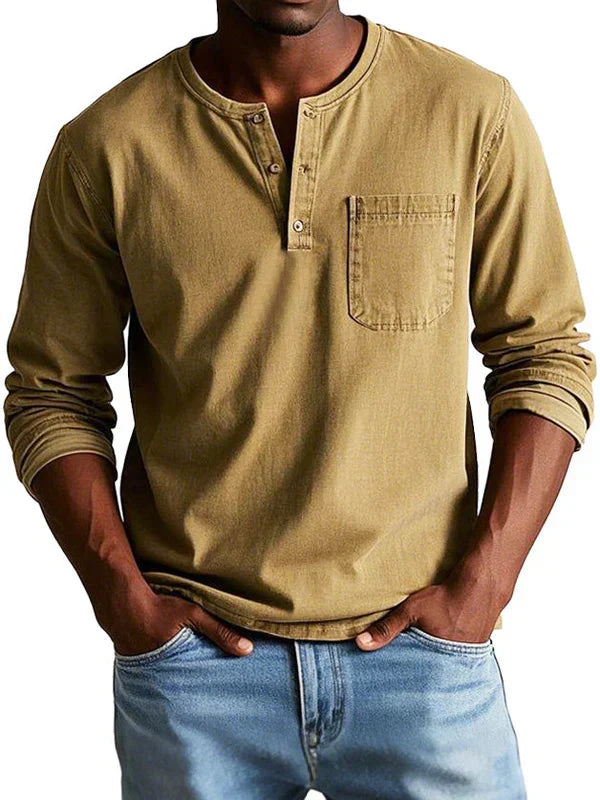 Koszulka męska henley w kolorze khaki, Sylnia Butik