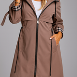 Brązowa parka damska ze sznurkiem w talii, Sylnia Butik