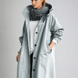 Błękitny płaszcz damski z kapturem, Sylnia Butik