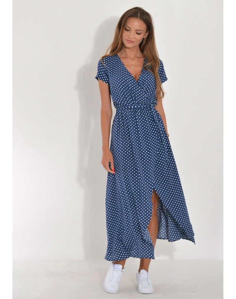 Niebieska sukienka kopertowa maxi, Sylnia Butik