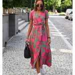 Sukienka kopertowa maxi w kolorze różowo-zielonym, Sylnia Butik