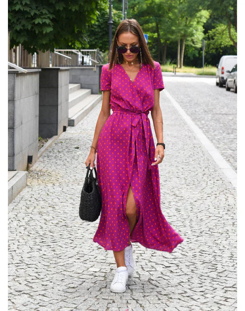 Różowa sukienka kopertowa maxi, Sylnia Butik