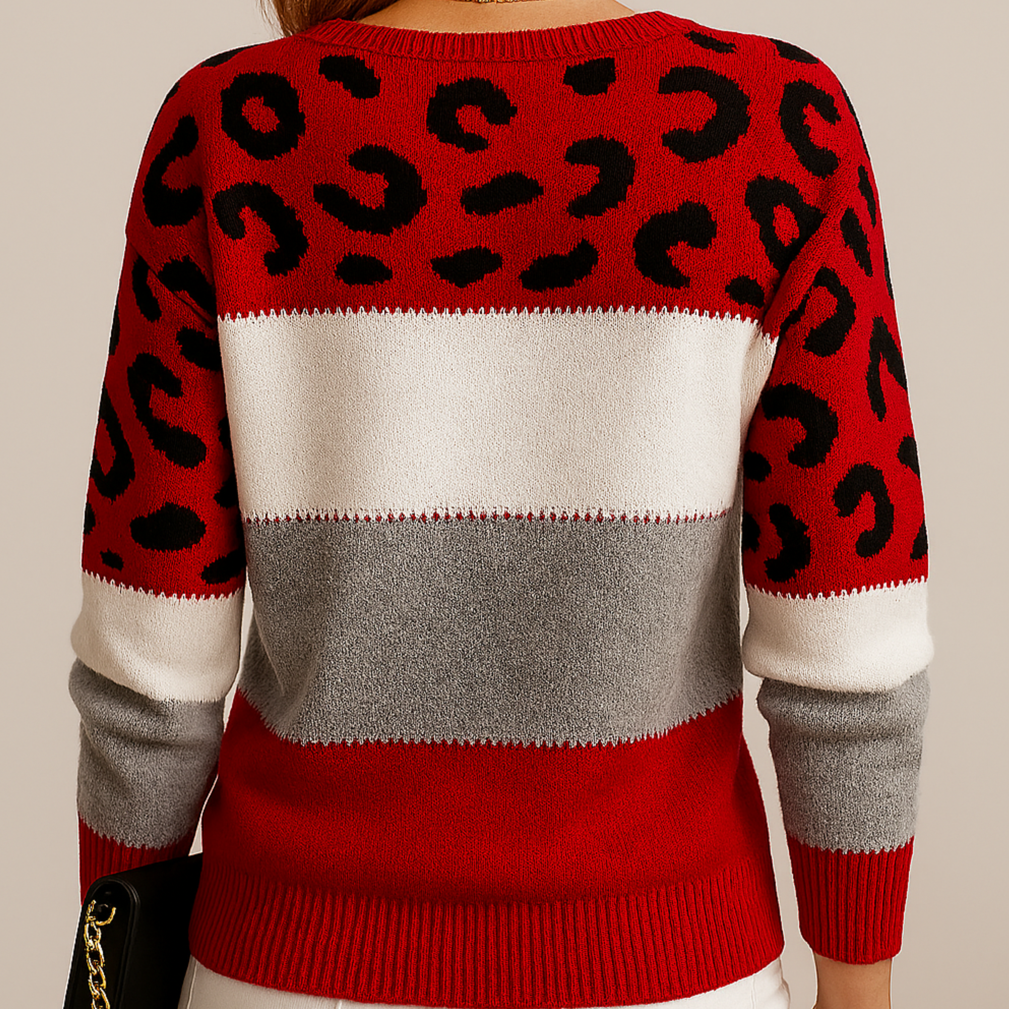 Czerwony sweter damski w panterkę, Sylnia Butik
